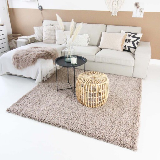 Hoogpolig vloerkleed shaggy Trend effen - beige - sfeer, thumbnail