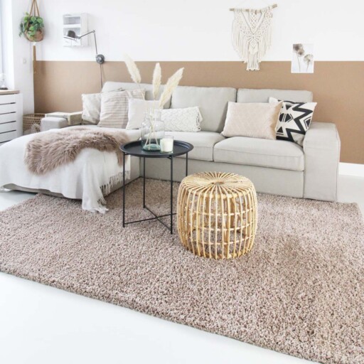 Hoogpolig vloerkleed shaggy Trend effen - beige - sfeer, thumbnail