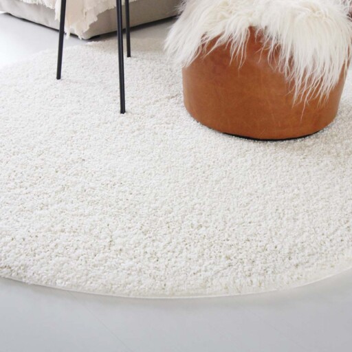 Hoogpolig vloerkleed shaggy Trend effen rond - crème - close up zijkant