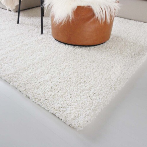 Hoogpolig vloerkleed shaggy Trend effen - crème - close up hoek, thumbnail