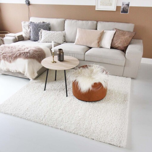Hoogpolig vloerkleed shaggy Trend effen - crème - sfeer, thumbnail
