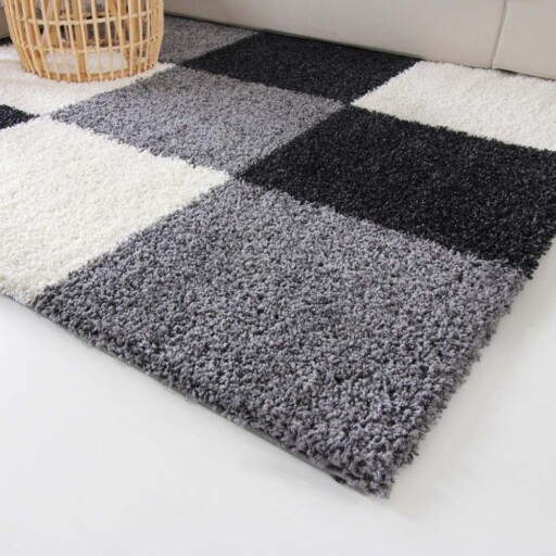 Hoogpolig vloerkleed shaggy Trend blokken - antraciet - close up hoek