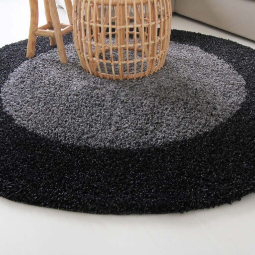 Hoogpolig vloerkleed shaggy Trend lijstmotief rond - antraciet - sfeer