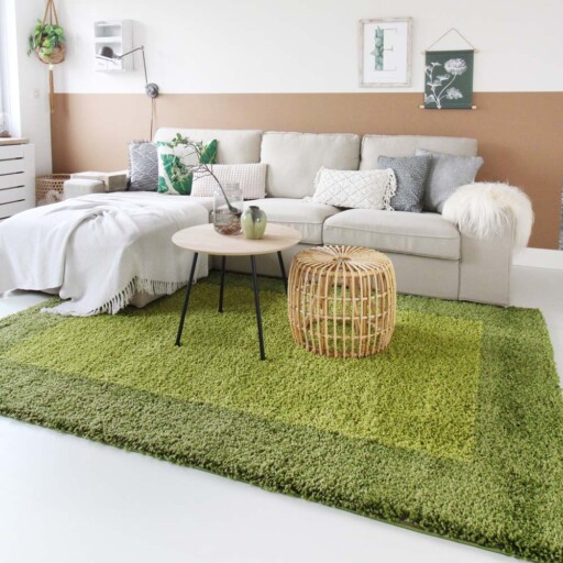 Hoogpolig vloerkleed shaggy Trend lijstmotief - groen - sfeer, thumbnail