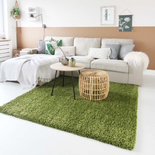 Hoogpolig vloerkleed shaggy Trend effen - groen - sfeer