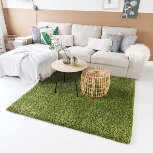 Hoogpolig vloerkleed shaggy Trend effen - groen - sfeer, thumbnail