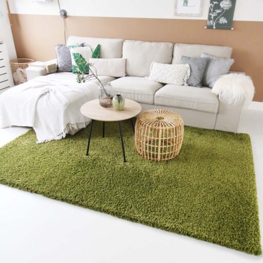 Hoogpolig vloerkleed shaggy Trend effen - groen - sfeer, thumbnail