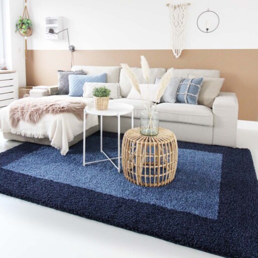 Hoogpolig vloerkleed shaggy Trend lijstmotief - blauw - sfeer, thumbnail