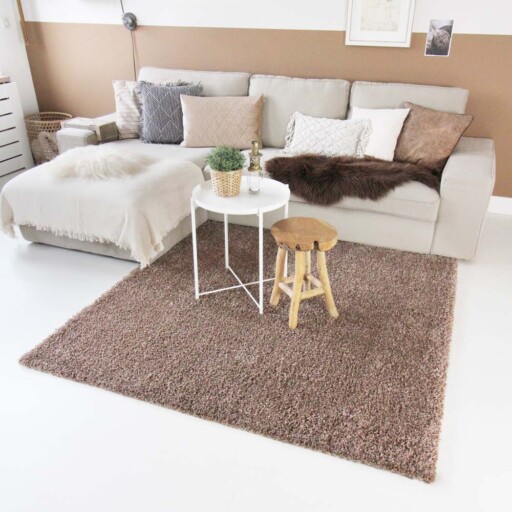 Hoogpolig vloerkleed shaggy Trend effen - mokka - sfeer, thumbnail