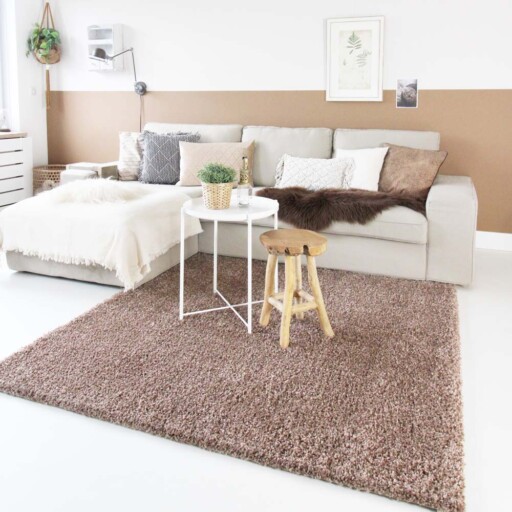 Hoogpolig vloerkleed shaggy Trend effen - mokka - sfeer, thumbnail