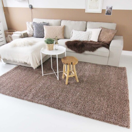 Hoogpolig vloerkleed shaggy Trend effen - mokka - sfeer, thumbnail