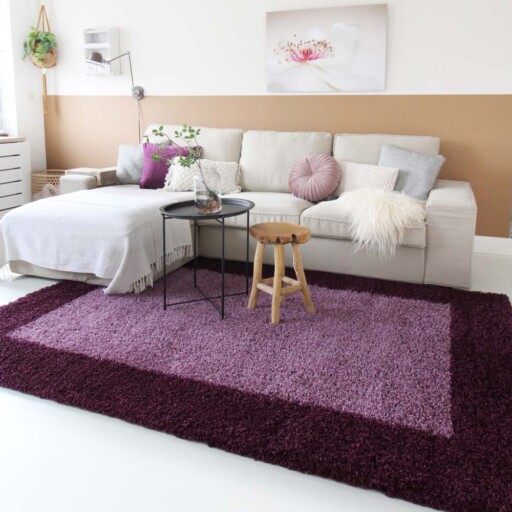Hoogpolig vloerkleed shaggy Trend lijstmotief - paars - sfeer, thumbnail