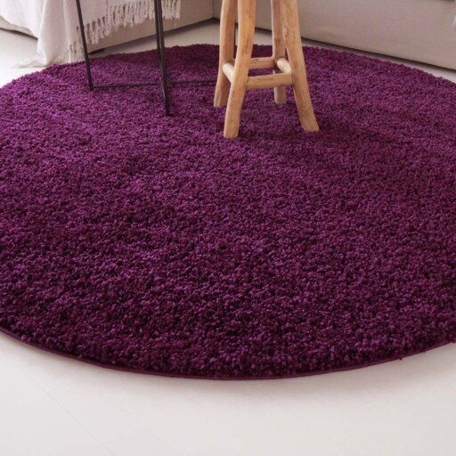 Hoogpolig vloerkleed shaggy Trend effen rond - paars - close up zijkant