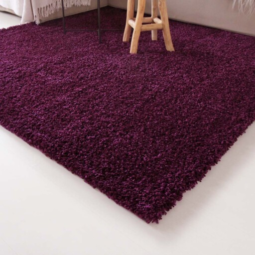 Hoogpolig vloerkleed shaggy Trend effen - paars - close up hoek, thumbnail
