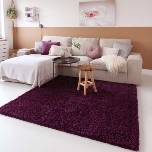 Hoogpolig vloerkleed shaggy Trend effen - paars - sfeer, thumbnail