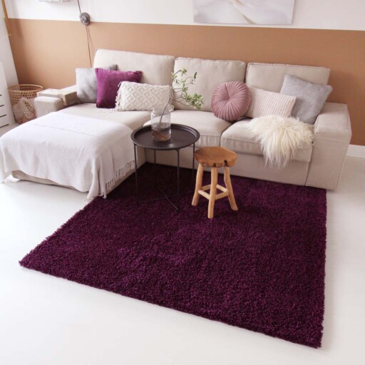 Hoogpolig vloerkleed shaggy Trend effen - paars - sfeer, thumbnail