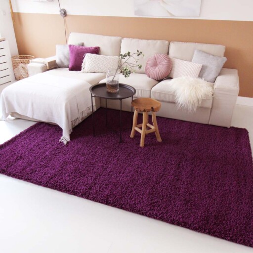 Hoogpolig vloerkleed shaggy Trend effen - paars - sfeer, thumbnail