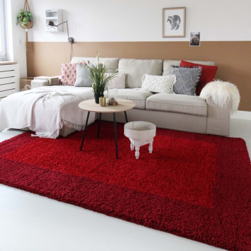 Hoogpolig vloerkleed shaggy Trend lijstmotief - rood - sfeer, thumbnail