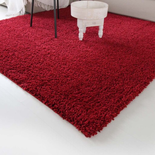Hoogpolig vloerkleed shaggy Trend effen - rood - close up hoek, thumbnail