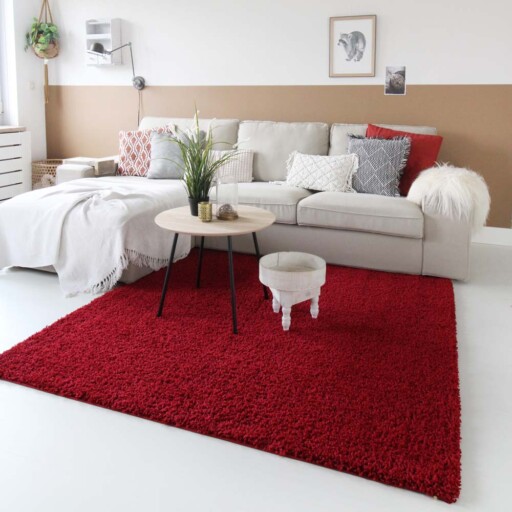 Hoogpolig vloerkleed shaggy Trend effen - rood - sfeer, thumbnail