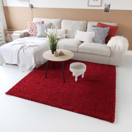 Hoogpolig vloerkleed shaggy Trend effen - rood - sfeer, thumbnail