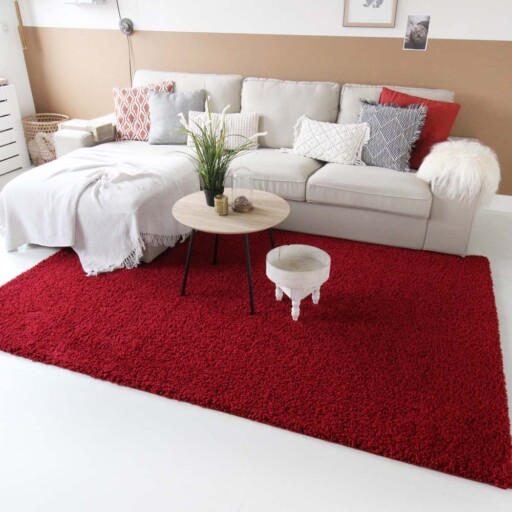 Hoogpolig vloerkleed shaggy Trend effen - rood - sfeer, thumbnail