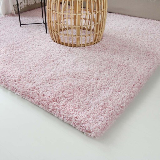 Hoogpolig vloerkleed shaggy Trend effen - lichtroze - close up hoek, thumbnail