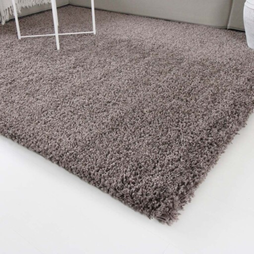 Hoogpolig vloerkleed shaggy Trend effen - taupe - close up hoek, thumbnail
