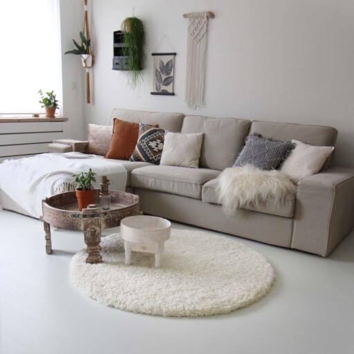 Hoogpolig rond vloerkleed shaggy Royal 5cm hoogte - crème - sfeer, thumbnail