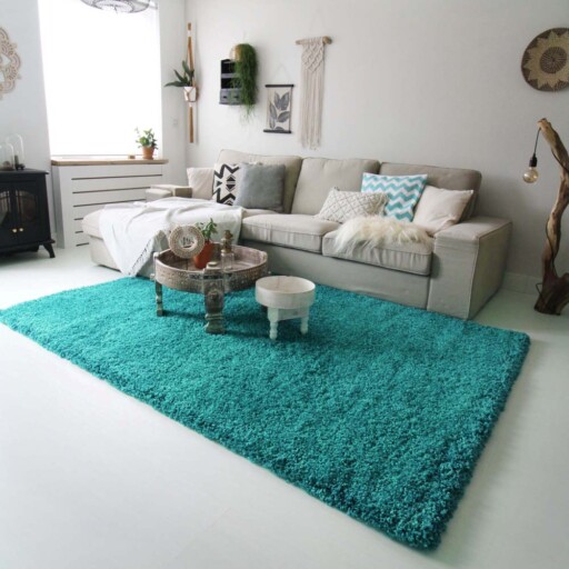 Hoogpolig vloerkleed shaggy Royal 5cm hoogte - turquoise - sfeer, thumbnail