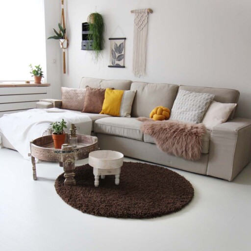 Hoogpolig rond vloerkleed shaggy Royal 5cm hoogte - bruin - sfeer, thumbnail