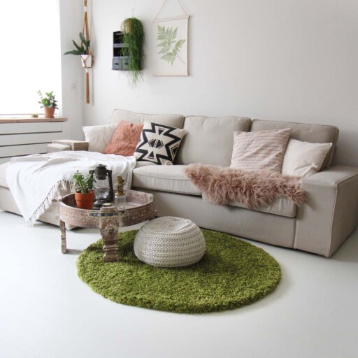 Hoogpolig rond vloerkleed shaggy Royal 5cm hoogte - groen - sfeer, thumbnail