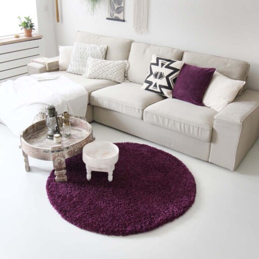Hoogpolig rond vloerkleed shaggy Royal 5cm hoogte - paars - sfeer, thumbnail