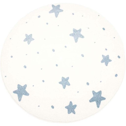 Rond vloerkleed kinderkamer Kleine Sterren 3D - crème/blauw - overzicht boven