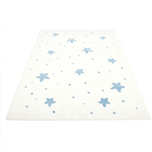 Vloerkleed kinderkamer Kleine Sterren 3D - crème/blauw - overzicht schuin, thumbnail