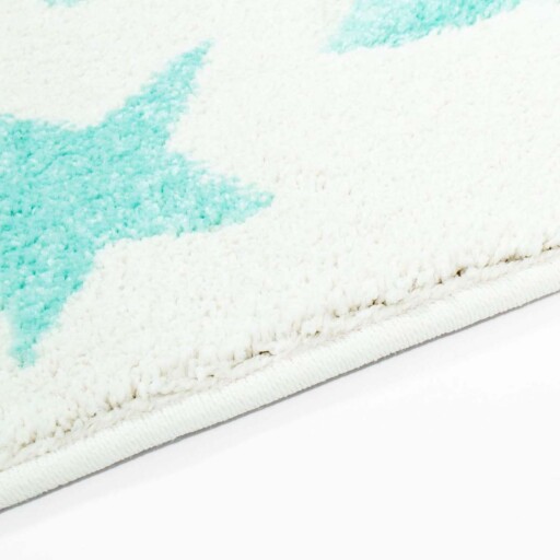 Vloerkleed kinderkamer Sterren 3D - crème/mintblauw - close up zijkant, thumbnail