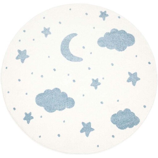Rond vloerkleed kinderkamer Wolk & Ster 3D - crème/blauw - overzicht boven