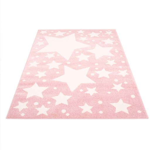Vloerkleed kinderkamer Sterren 3D - roze/crème - overzicht schuin, thumbnail