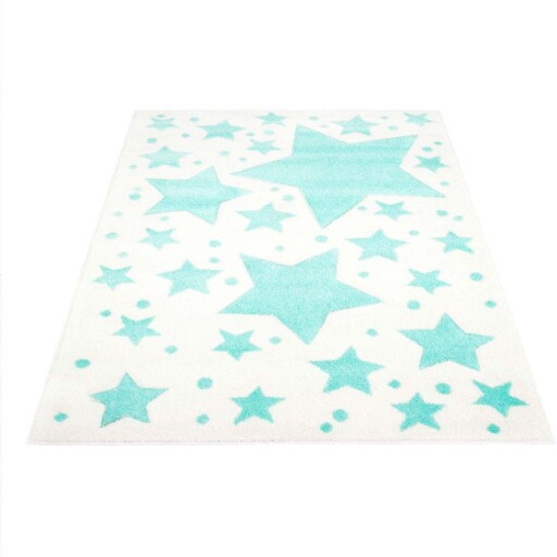 Vloerkleed kinderkamer Sterren 3D - crème/mintblauw - overzicht schuin, thumbnail