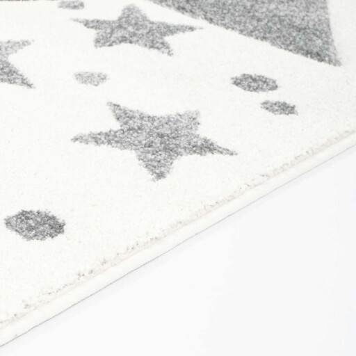 Vloerkleed kinderkamer Sterren 3D - crème/grijs - close up zijkant, thumbnail