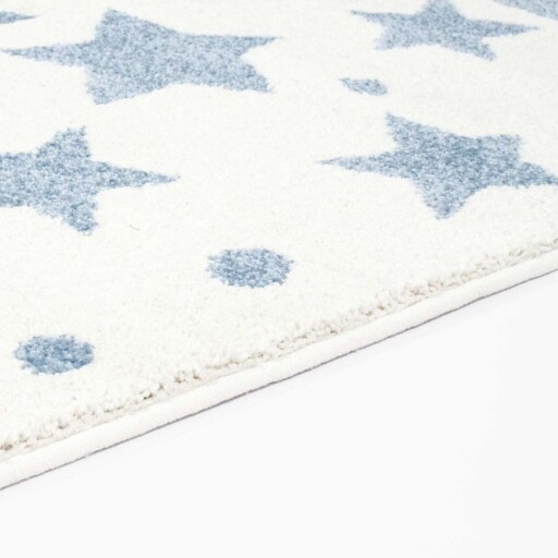 Vloerkleed kinderkamer Sterren 3D - crème/blauw - close up zijkant, thumbnail