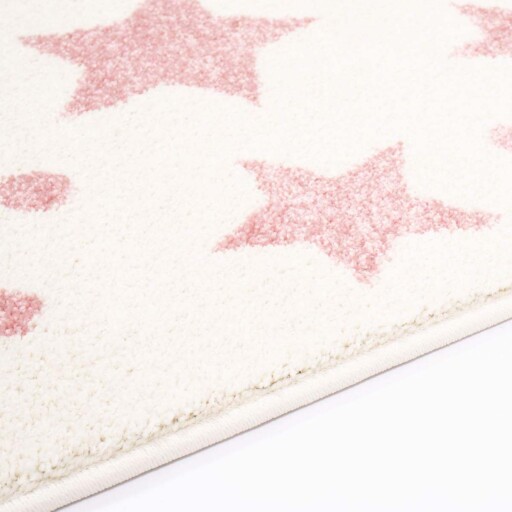 Vloerkleed kinderkamer Sterren 3D - crème/roze - close up zijkant, thumbnail