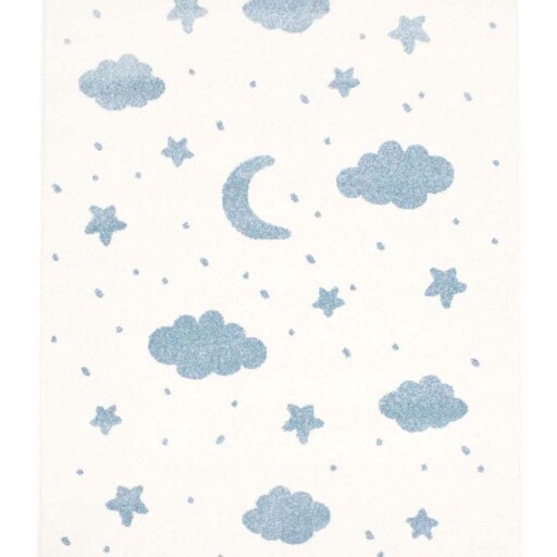 Vloerkleed kinderkamer Wolk & Ster 3D - crème/blauw - overzicht boven