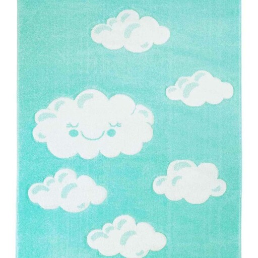 Vloerkleed kinderkamer Wolken 3D - mintblauw - overzicht boven