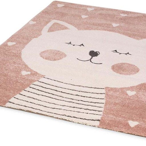 Vloerkleed kinderkamer Happy Cat - roze/wit - overzicht schuin, thumbnail