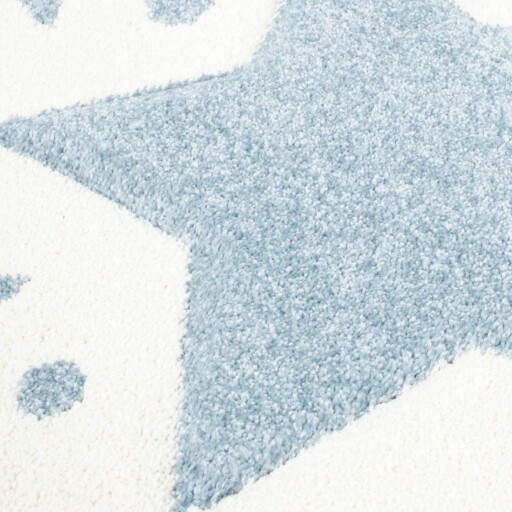Rond vloerkleed kinderkamer Sterren 3D - crème/blauw - close up materiaal, thumbnail
