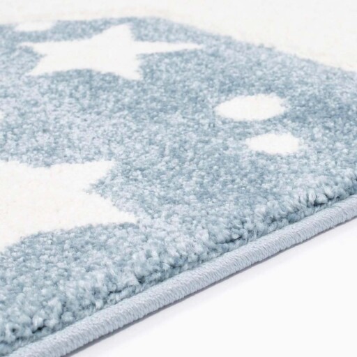 Vloerkleed kinderkamer Sterren 3D - blauw/crème - close up zijkant, thumbnail