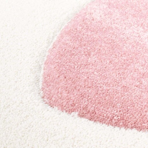 Rond vloerkleed kinderkamer Hartjes 3D - crème/roze - close up materiaal, thumbnail