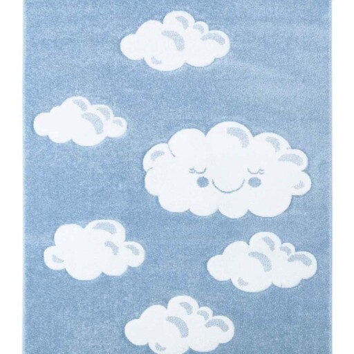 Vloerkleed kinderkamer Wolken 3D - blauw - overzicht boven