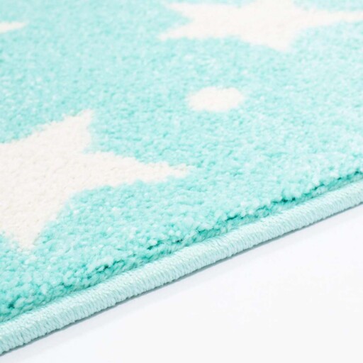 Vloerkleed kinderkamer Sterren 3D - mintblauw/Crème - close up zijkant, thumbnail